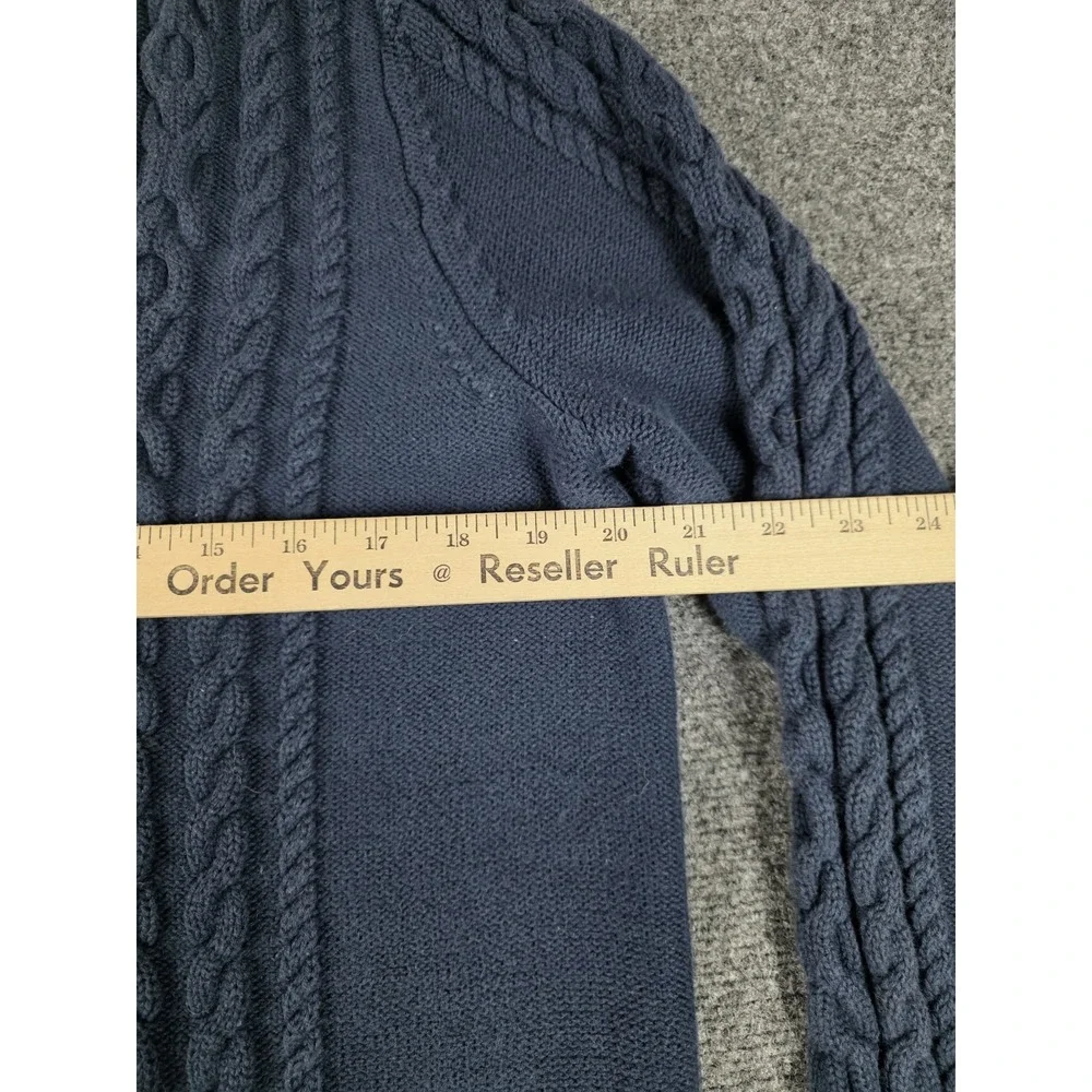 L.L.Bean Sweater Mens XL Navy Blue Cable Knit Full Zip Mock Neck Cardigan Cotton